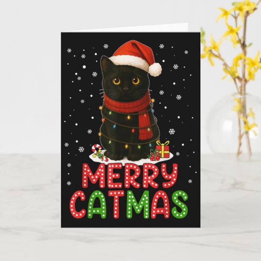 Merry Catmas Santa Hat Funny Black Cat Christmas W Karte (Gelbe Blume)