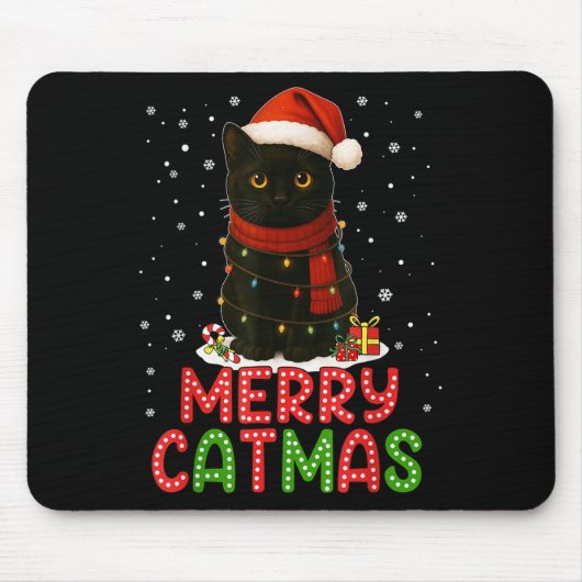Merry Catmas Santa Hat Funny Black Cat Christmas W Mousepad (Vorne)