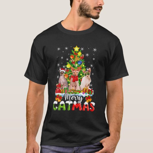 Merry Catmas Sphynx Cat Santa Xmas Weihnachten T-Shirt (Vorderseite)