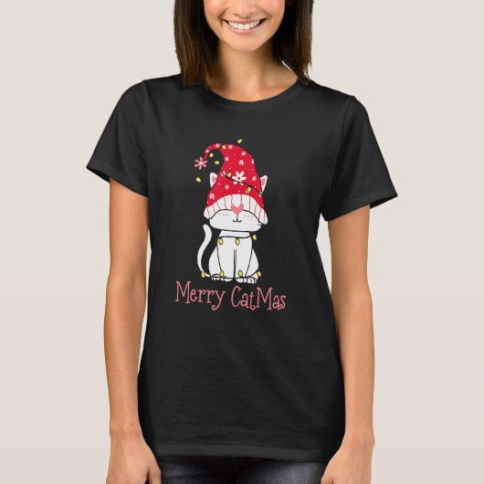 Merry Catmas Xmas   Cute Gnomes Cat Christmas Tree T-Shirt (Vorderseite)