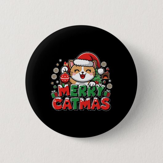 Merry Catmas Xmas Decoration Santa Cat Funny Chris Button (Vorderseite)