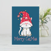 Merry Catmas Xmas Gift Funny Cute Gnomes Cat Einladung (Stehend Vorderseite)