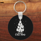 Merry Chic-mas Cute Chicks Christmas Tree Funny Fa Schlüsselanhänger (Vorderseite)
