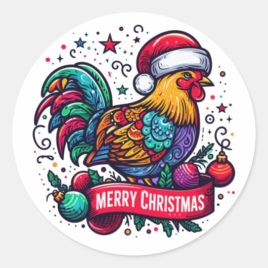 Merry Chickenmas Runder Aufkleber (Vorderseite)