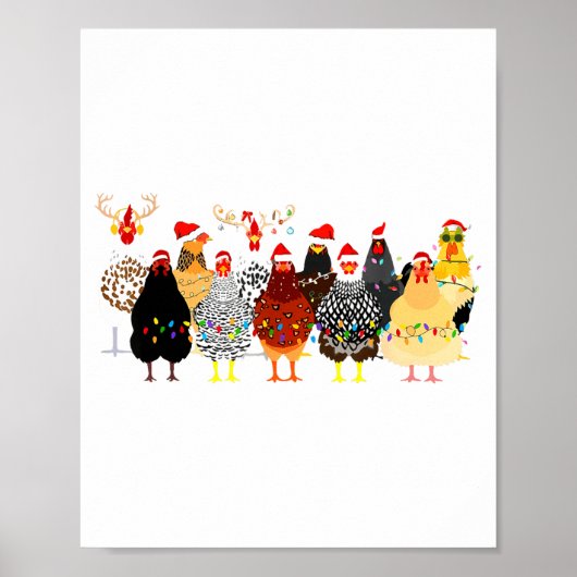 Merry Chickmas Chicken Christmas Ornament Lights S Poster (Vorne)