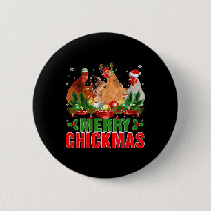 Merry Chickmas Chickens Weihnachtsmannmütze Bauern Button