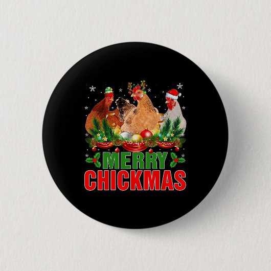 Merry Chickmas Chickens Weihnachtsmannmütze Bauern Button (Vorderseite)