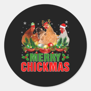 Merry Chickmas Chickens Weihnachtsmannmütze Bauern Runder Aufkleber