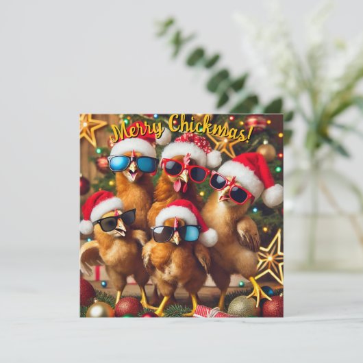 Merry Chickmas Feiertagskarte (Stehend Vorderseite)