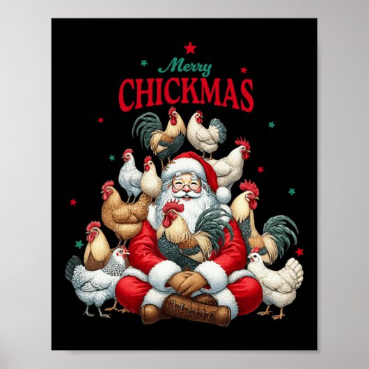 Merry Chickmas Niedlich Weihnachtsbauernhof Santa Poster (Vorne)