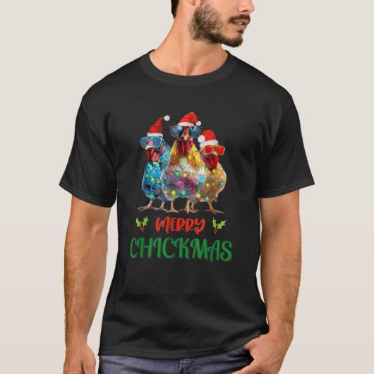 Merry Chickmas Ornament Lights Chicken Bauer Chri T-Shirt (Vorderseite)