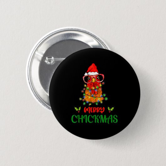 Merry Chickmas Ornament Lights Chicken Farmer Chri Button (Vorne & Hinten)