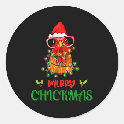 Merry Chickmas Ornament Lights Chicken Farmer Chri Runder Aufkleber (Vorderseite)