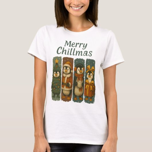 Merry Chillmas Cute Penguins T-Shirt (Vorderseite)