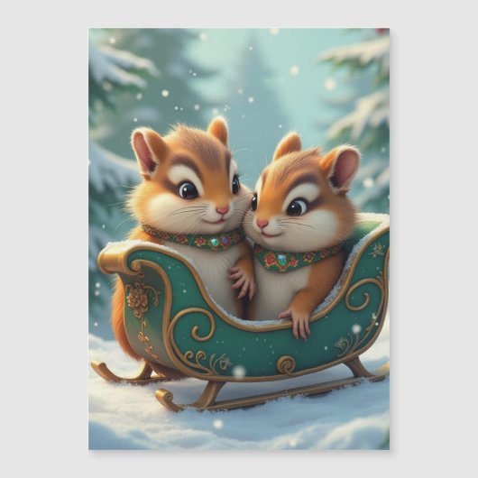 Merry chipmunk Weihnachten Magneteinladung (Vorderseite)