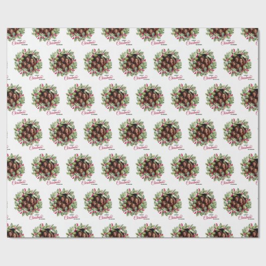 Merry Chistmas Editable Foto Family Geschenkpapier (Flach)