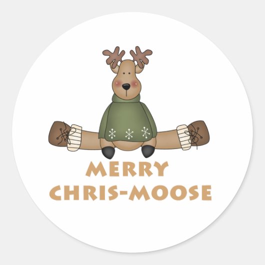 Merry Chris-Moose Runder Aufkleber (Vorderseite)