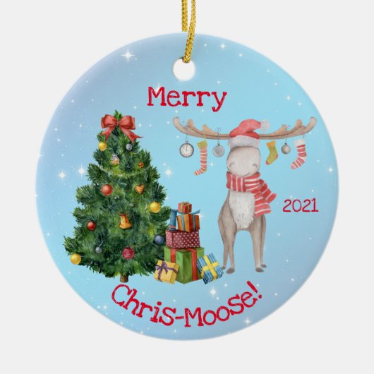 Merry Chris-Moose und Polar Bear Weihnachten Keramik Ornament (Vorne)
