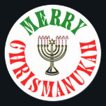 Merry Chrismanukah - WeihnachtsChanukah Menorah Runder Aufkleber<br><div class="desc">Die perfekte Art,  Weihnachten und Hanukah gleichzeitig zu feiern. Frohe Weihnachten   Happy Chanukah = Merry Chrismanukah,  komplett mit Candy Cane Menorah Kerzen.</div>