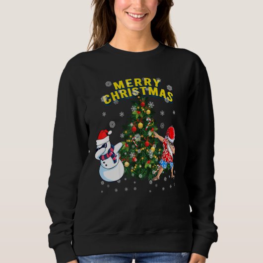 Merry Chrismas Dabbing Santa Tree Snowman Sweatshirt (Vorderseite)