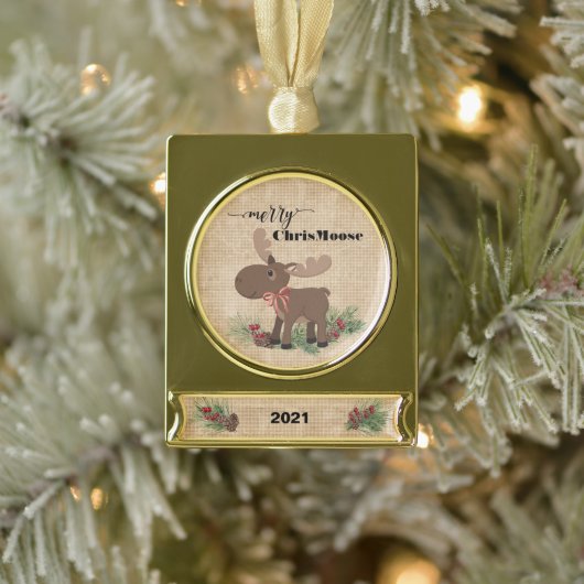 Merry ChrisMoose Rustic Banner Ornament (Baum)