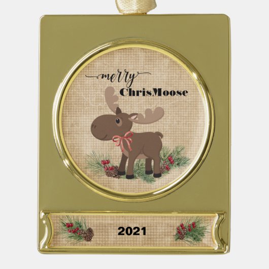 Merry ChrisMoose Rustic Banner Ornament (Vorderseite)