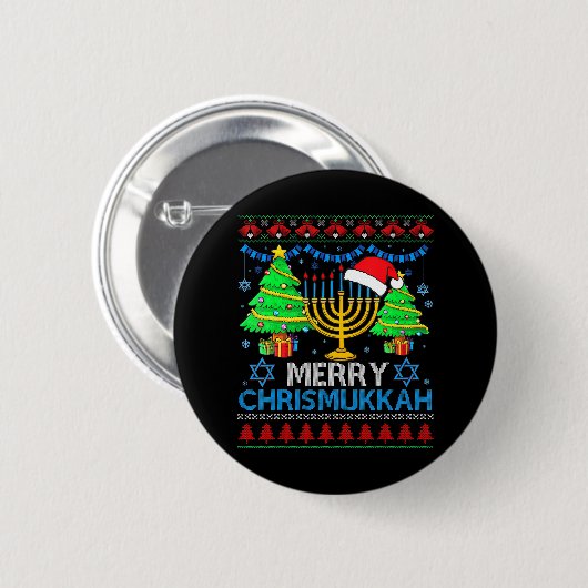 Merry Chrismukkah 2022 Happy Hanukkah Weihnachten Button (Vorne & Hinten)