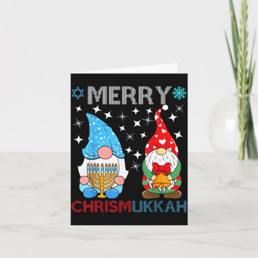 Merry Chrismukkah Funny Gnomes Christmas And Hanuk Karte (Vorderseite)