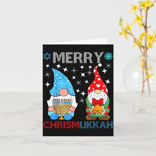 Merry Chrismukkah Funny Gnomes Christmas And Hanuk Karte (Gelbe Blume)
