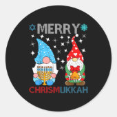 Merry Chrismukkah Funny Gnomes Christmas And Hanuk Runder Aufkleber (Vorderseite)