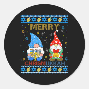 Merry Chrismukkah Funny Gnomes Weihnachten und Han Runder Aufkleber