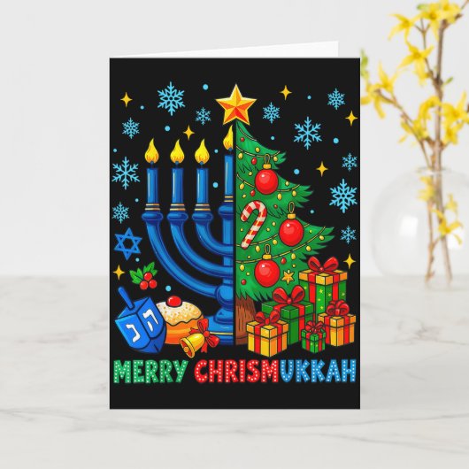 Merry Chrismukkah Happy Christmas Hanukkah Pajama  Karte (Gelbe Blume)