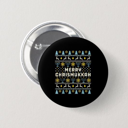 Merry Chrismukkah Happy Hanukkah Jew Ugly Christma Button (Vorne & Hinten)
