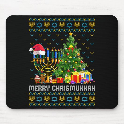 Merry Chrismukkah Happy Hanukkah Ugly Sweater Fami Mousepad (Vorne)