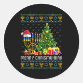 Merry Chrismukkah Happy Hanukkah Ugly Sweater Fami Runder Aufkleber (Vorderseite)