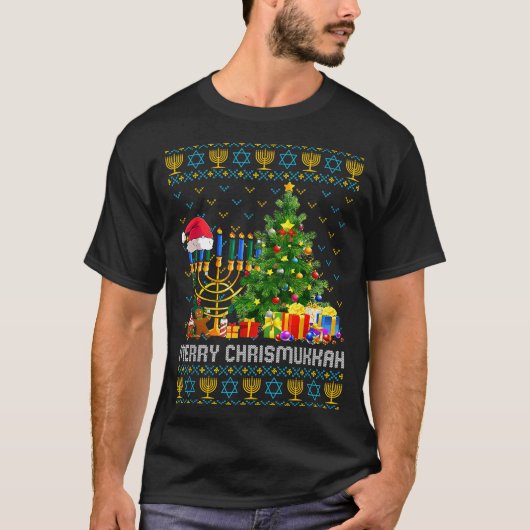 Merry Chrismukkah Happy Hanukkah Ugly Sweater Fami T-Shirt (Vorderseite)