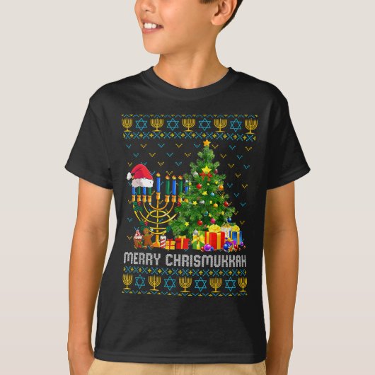 Merry Chrismukkah Happy Hanukkah Ugly Sweater Fami T-Shirt (Vorderseite)