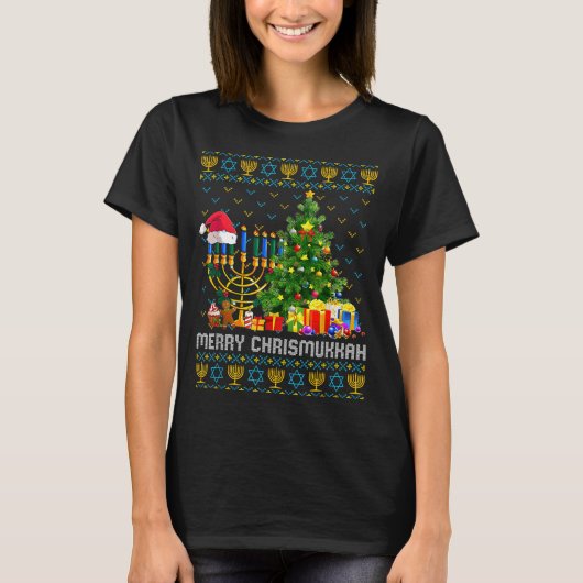 Merry Chrismukkah Happy Hanukkah Ugly Sweater Fami T-Shirt (Vorderseite)