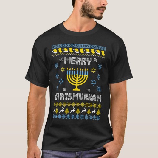 Merry Chrismukkah Happy Hanukkah Weihnachtsmann H T-Shirt (Vorderseite)