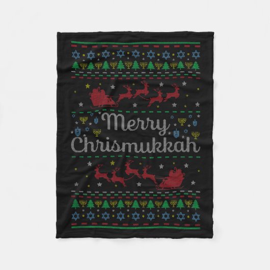 Merry Chrismukkah Jewish Hanukkah Ugly Christmas S Fleecedecke (Vorderseite)