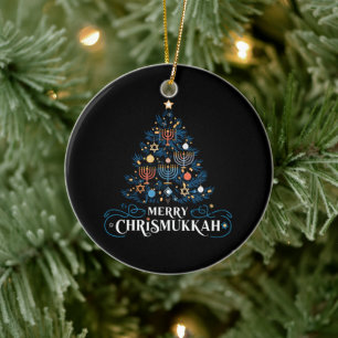 Merry Chrismukkah Jewish Holiday Hanukkah Keramik Ornament