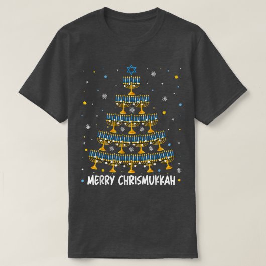 Merry Chrismukkah Menorah Weihnachtsbaum Hanukkah T-Shirt (Design vorne)