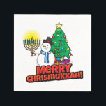 Merry Chrismukkah mit Snowman und Menorah Serviette<br><div class="desc">Fügen Sie unser lustiges,  Snowman,  Menorah und Weihnachtsbaumdesign Ihrem Chrismukkah Party in diesem Jahr hinzu.</div>