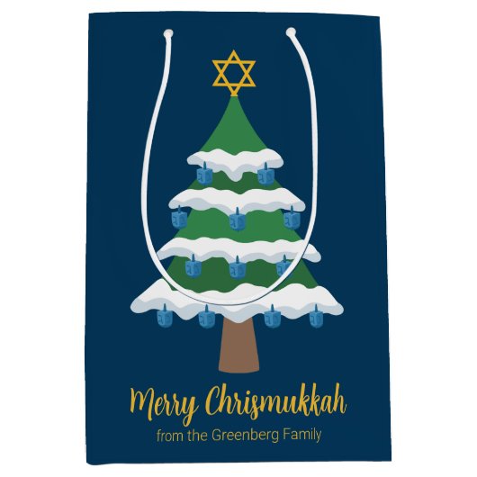 Merry Chrismukkah Niedlich Hanukkah Tree Party Mittlere Geschenktüte (Vorderseite)