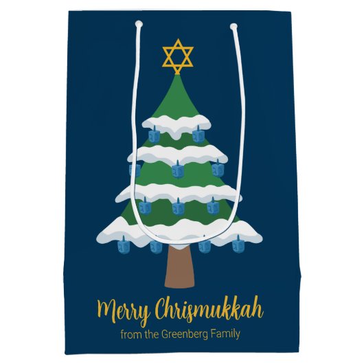 Merry Chrismukkah Niedlich Hanukkah Tree Party Mittlere Geschenktüte (Rückseite)