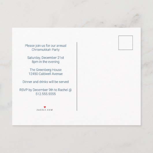 Merry Chrismukkah Niedlich Hanukkah Weihnachts-Par Einladungspostkarte (Rückseite)
