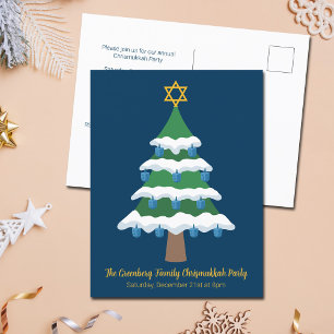Merry Chrismukkah Niedlich Hanukkah Weihnachts-Par Einladungspostkarte