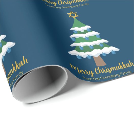Merry Chrismukkah Niedlich Hanukkah Weihnachtsbaum Geschenkpapier (Rolleneckpunkt)