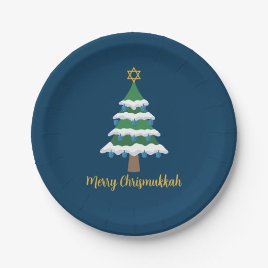 Merry Chrismukkah Niedlich Hanukkah Weihnachtsbaum Pappteller (Vorderseite)