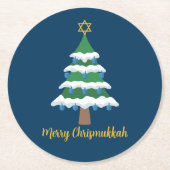 Merry Chrismukkah Niedlich Hanukkah Weihnachtsbaum Runder Pappuntersetzer (Vorderseite)